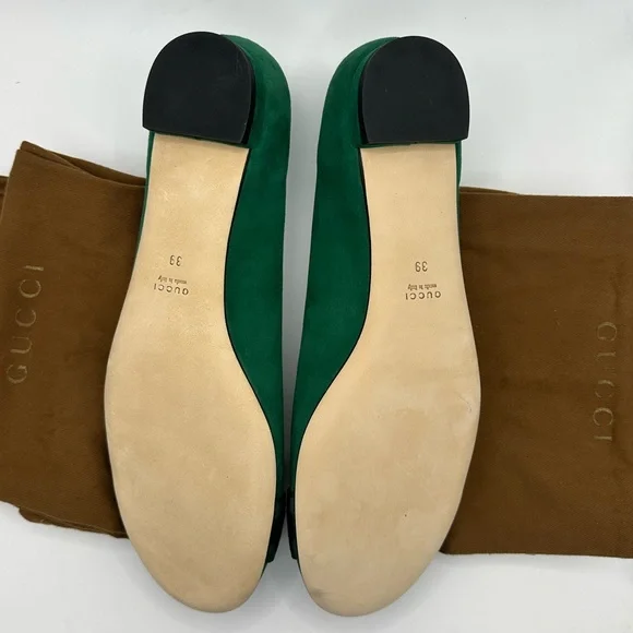 NEW Gucci Emerald Green Flats with Gold Detail WITH BOX AND DUSTBAGS - Picture 8 of 11